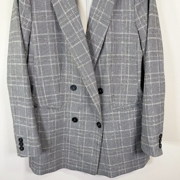 H&M Double-Breasted Black And White Career Long Line Plaid Blazer - Picture 4 of 15
